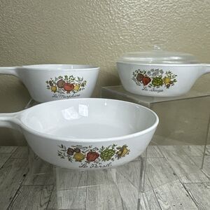 VTG Corning Ware Spice Of Life Skillet/Dishes P-82-B, P-83-B, & P-81-B W/1 Lid